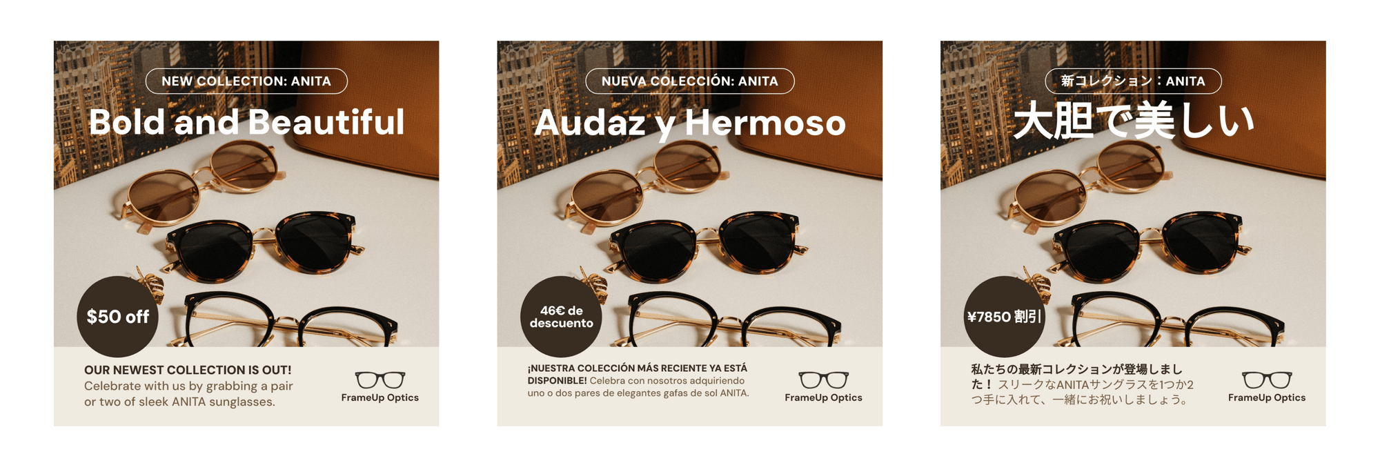 Three localized promotional graphic samples generated with Bannerbear