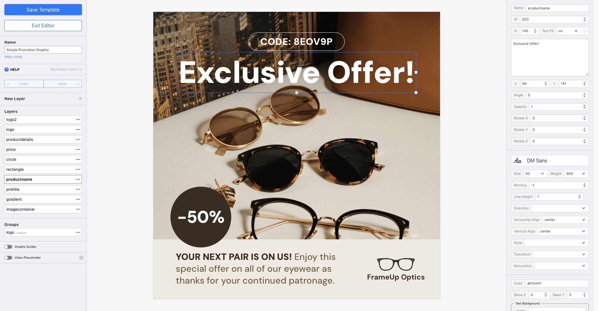 Screenshot of Bannerbear editor