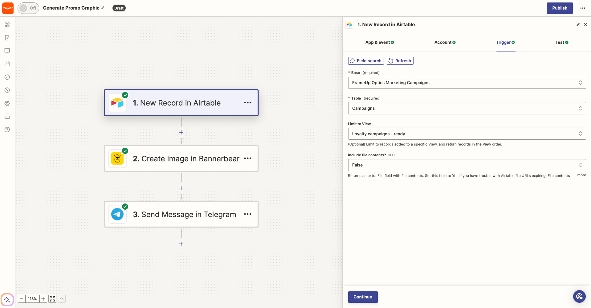 Screenshot of Zapier Airtable new record trigger