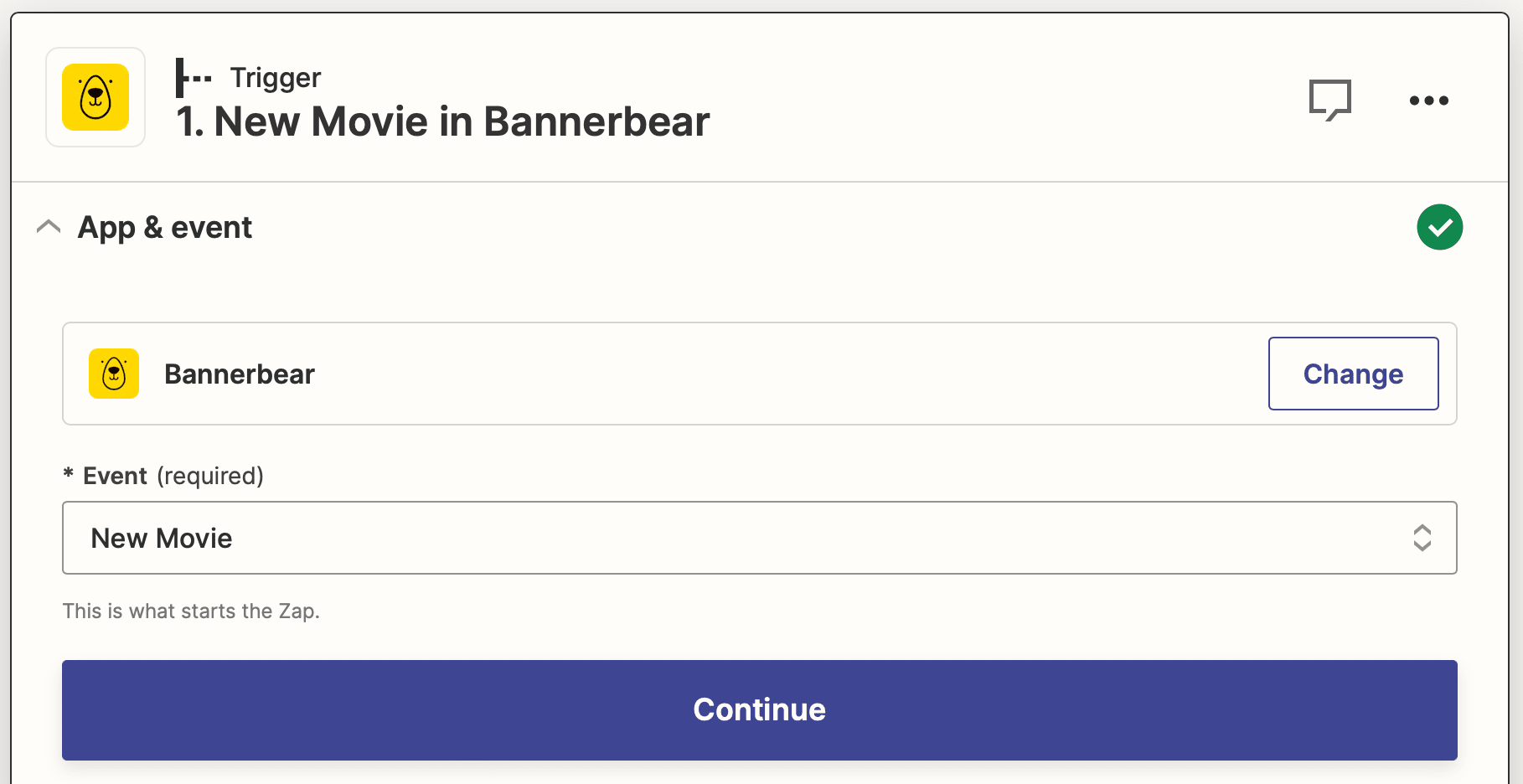 Screenshot of Zapier Bannerbear new movie trigger