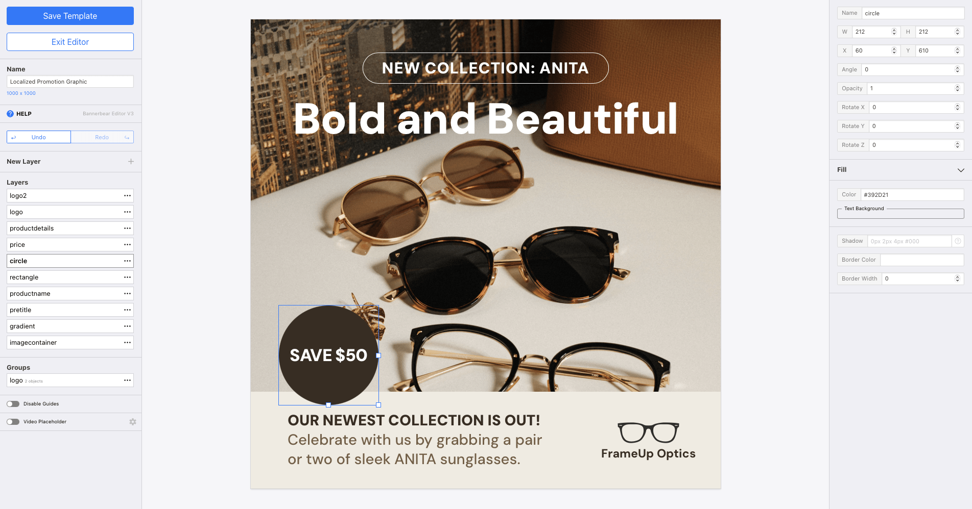 Screenshot of Bannerbear template editor