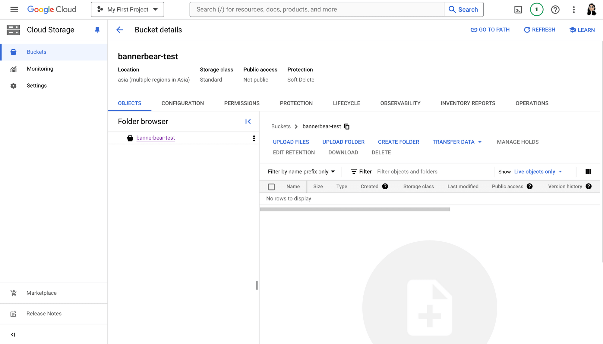 Screenshot of Google Cloud Storage web app