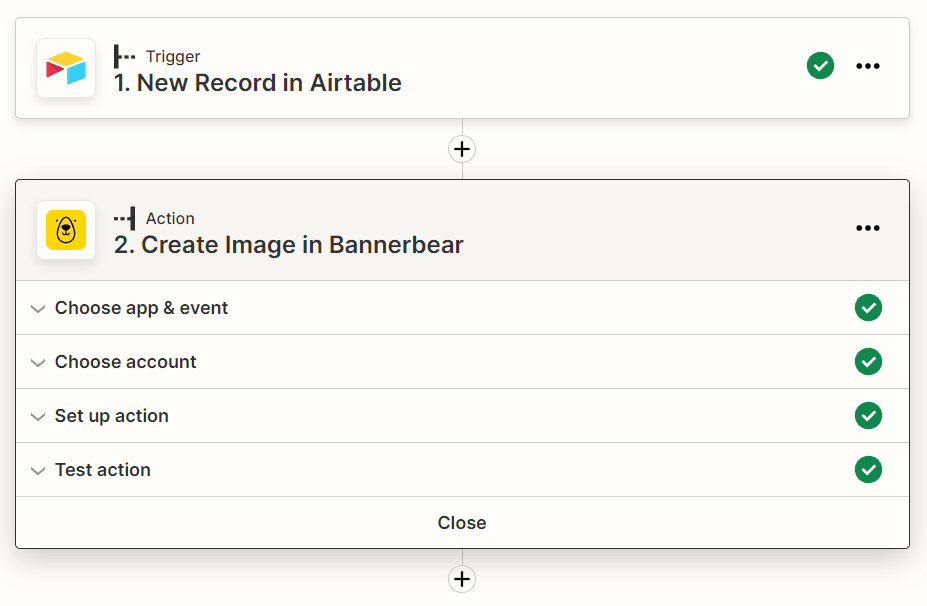 Screenshot of Zapier action to create image in Bannerbear