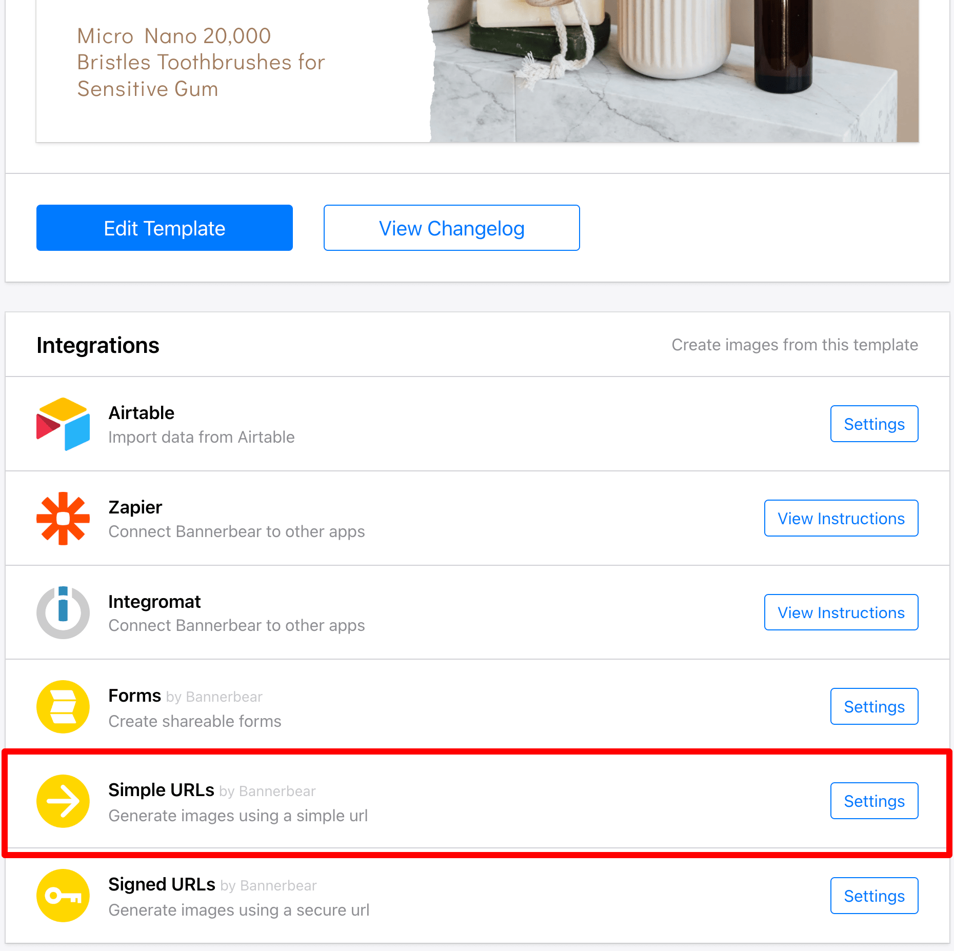 Bannerbear Simple URL Settings
