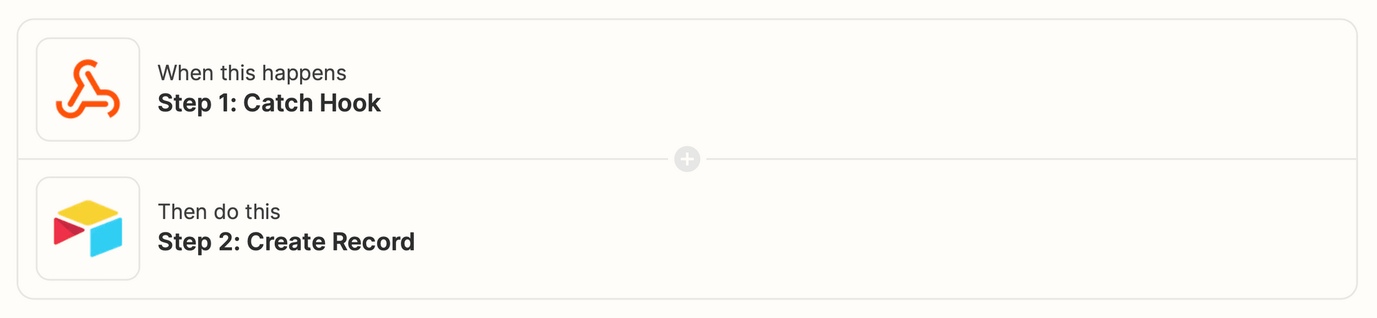 Screenshot of Webhook catch hook Airtable create record integration