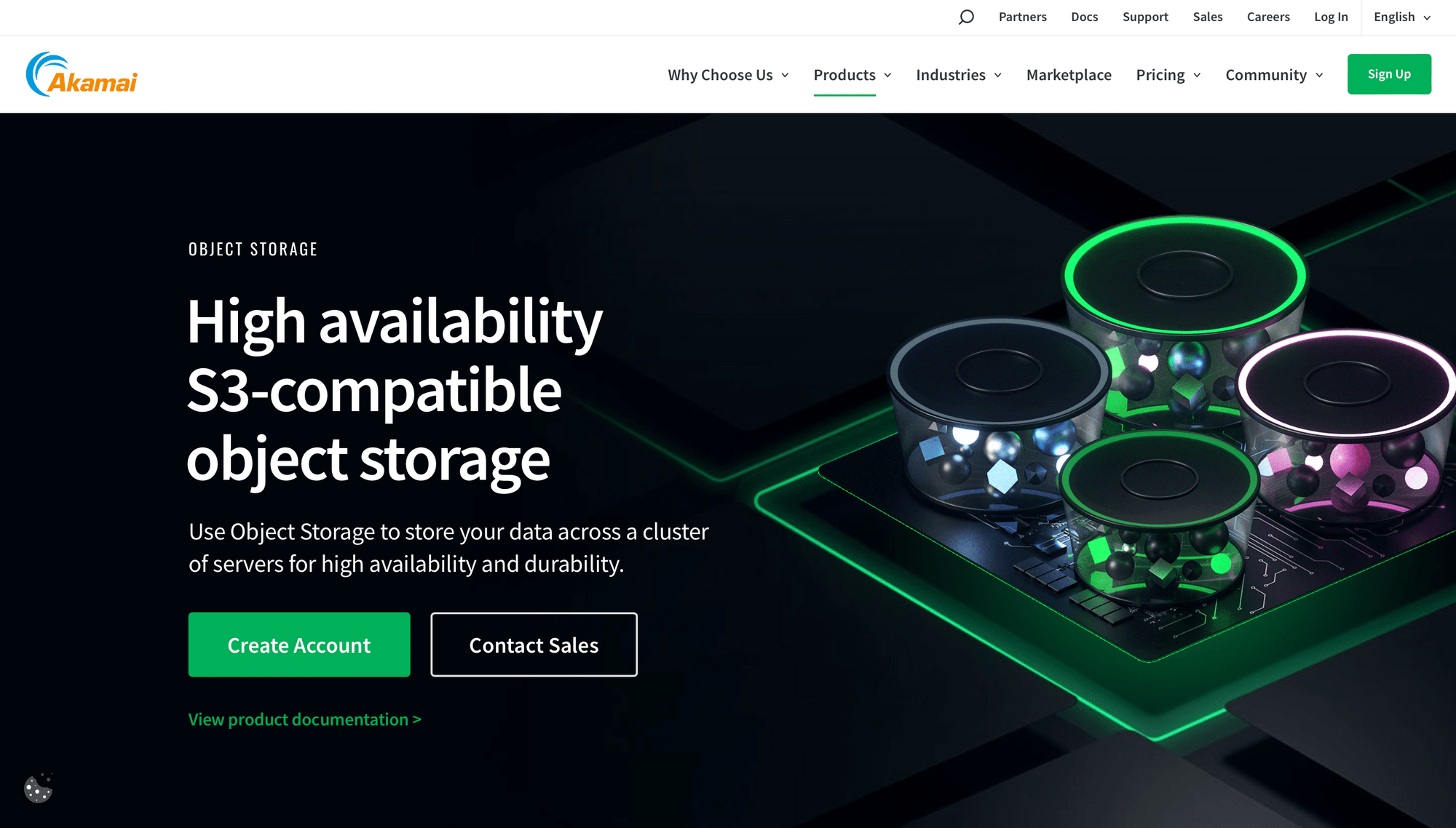 Screenshot of Akamai Object Storage marketing site